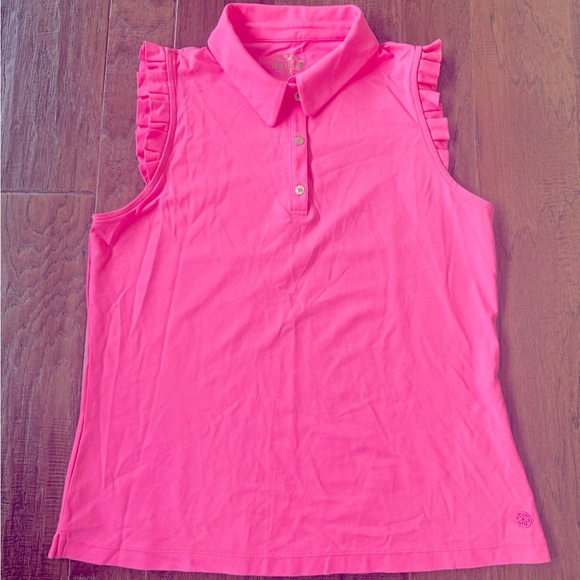 Lilly Pulitzer Tops - Lilly Pulitzer UPF 50+ Luxletic Frida Sleeveless Ruffle Polo Top Size Large